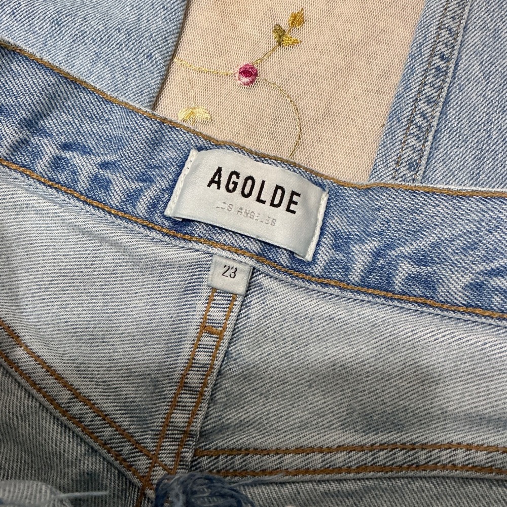 AGOLDE‎ 90s High Rise Straight Leg Crop Light Wash Raw Hem Jeans Size 23 - Picture 3 of 12